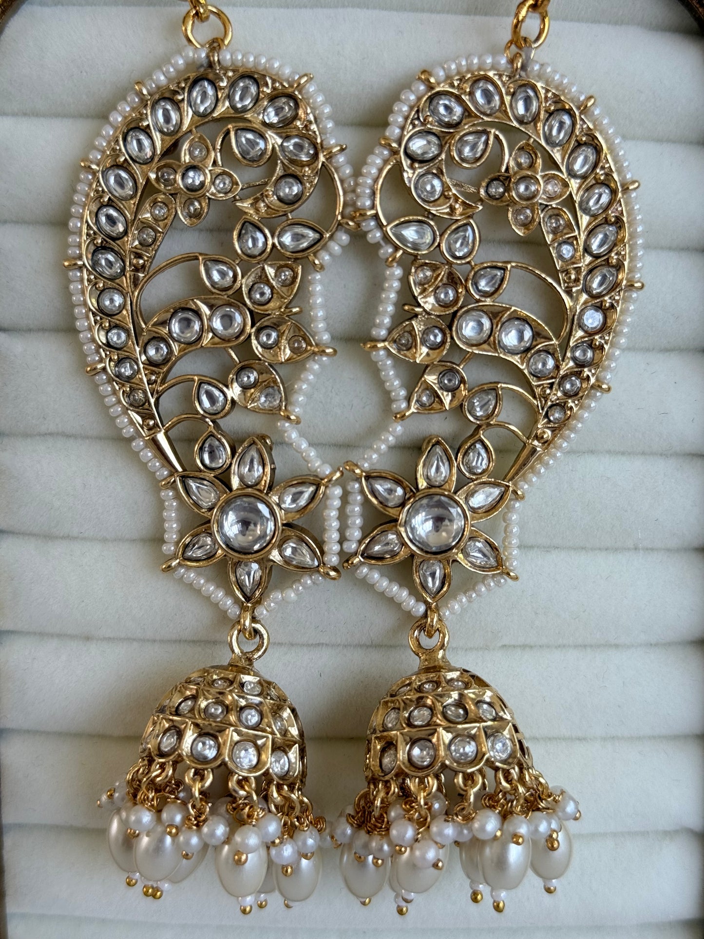 Ayura Designs Urisha Ear Climber Jhumkis – Pearl & Kundan Earrings, Indian Pakistani Bridal Wedding Jewellery