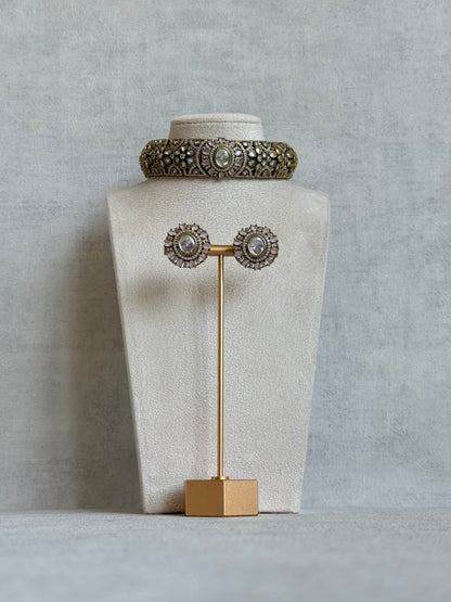 Ayura Designs Genevieve Choker Set with Studs – Blush Pink Crystal Kundan in Antique Gold