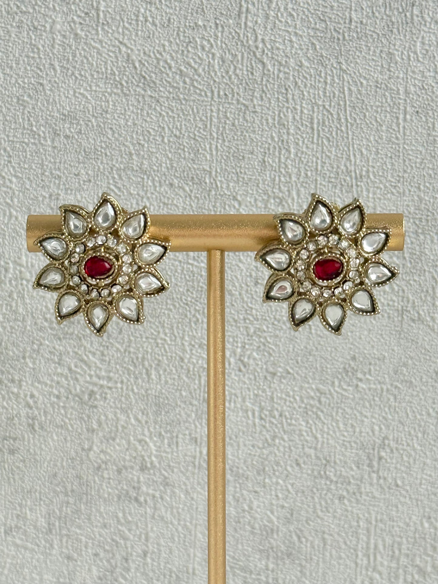 Ayura Designs Amaya Necklace Set with Studs – Antique Finish in Ruby Red Stones with Pearl Strands