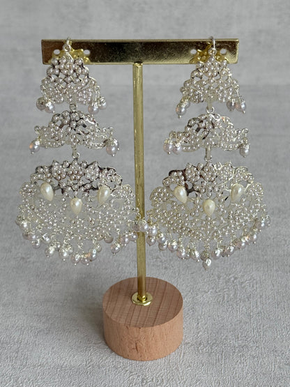Ayura Designs Zarrar Earrings – Silver Jadau Filigree Statement Earrings with Pearl Drops