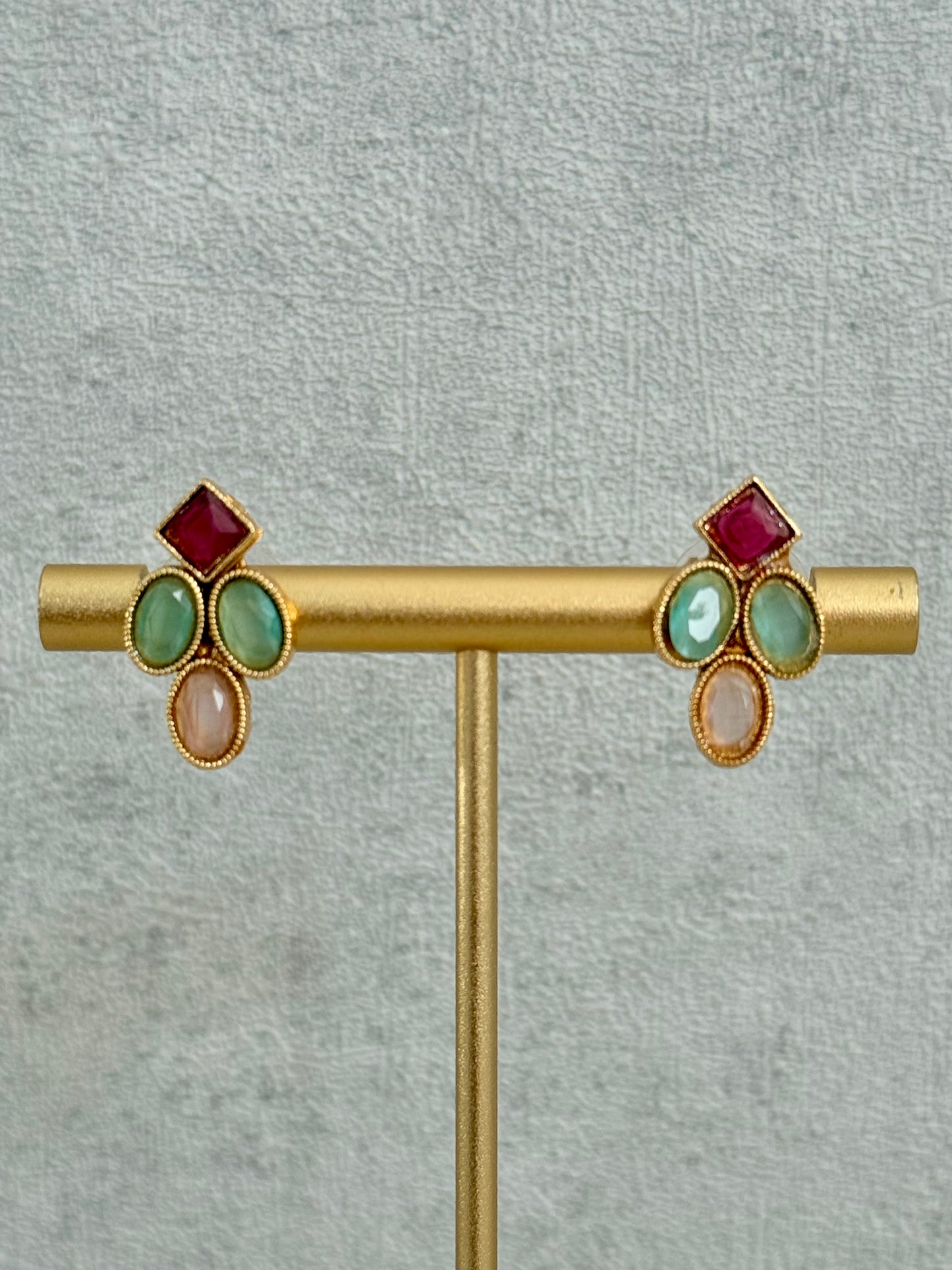 Ayura Designs Bhawani Set with Necklace & Stud Earrings – Multicolour Stone Charms in Antique Gold Finish