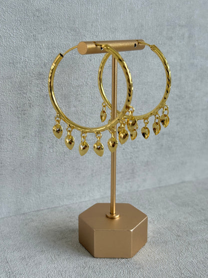 Ayura Designs Virsa Balis – Gold Hoop Earrings with Dangling Leaf Drops