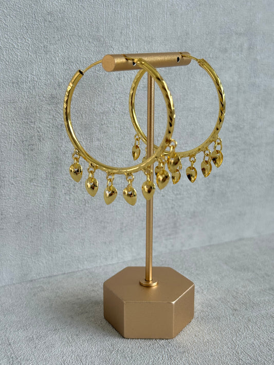 Ayura Designs Virsa Balis – Gold Hoop Earrings with Dangling Leaf Drops