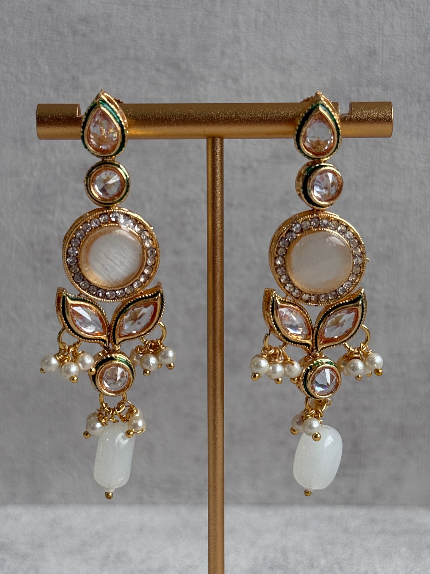 Ayura Designs Raaz Set – Choker & Earrings with Kundan Stones, Green Enamel Detailing & White Beads