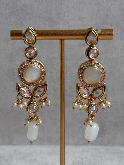 Ayura Designs Raaz Set – Choker & Earrings with Kundan Stones, Green Enamel Detailing & White Beads