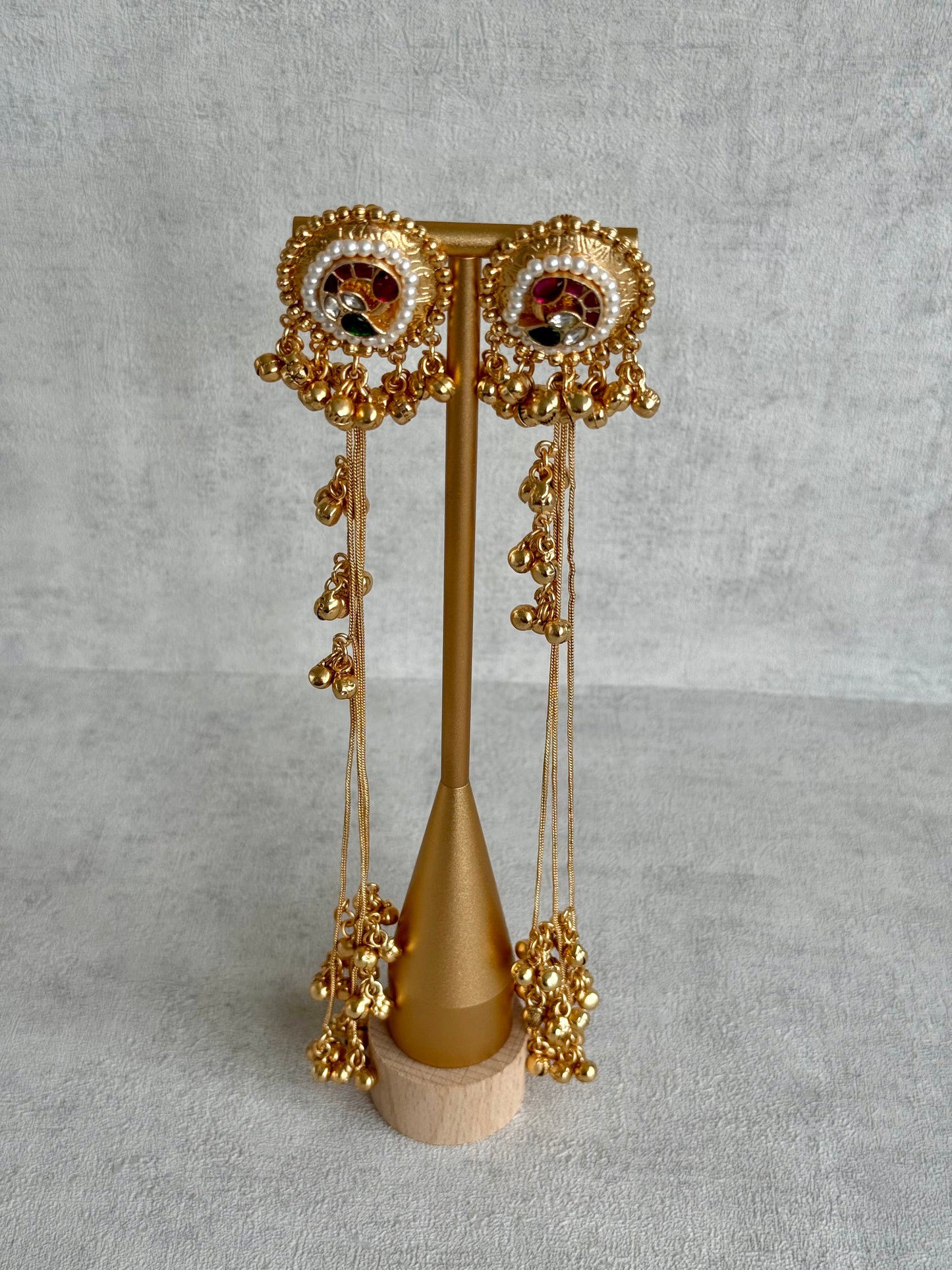 Ayura Designs Hans Earrings – Kashmiri-Inspired Meenakari with Ruby, Emerald & Pearl Detailing