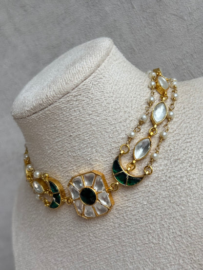 Ayura Designs Mahi Choker Set with Earrings – Meenakari Kundan Emerald Green & Ivory Detailing