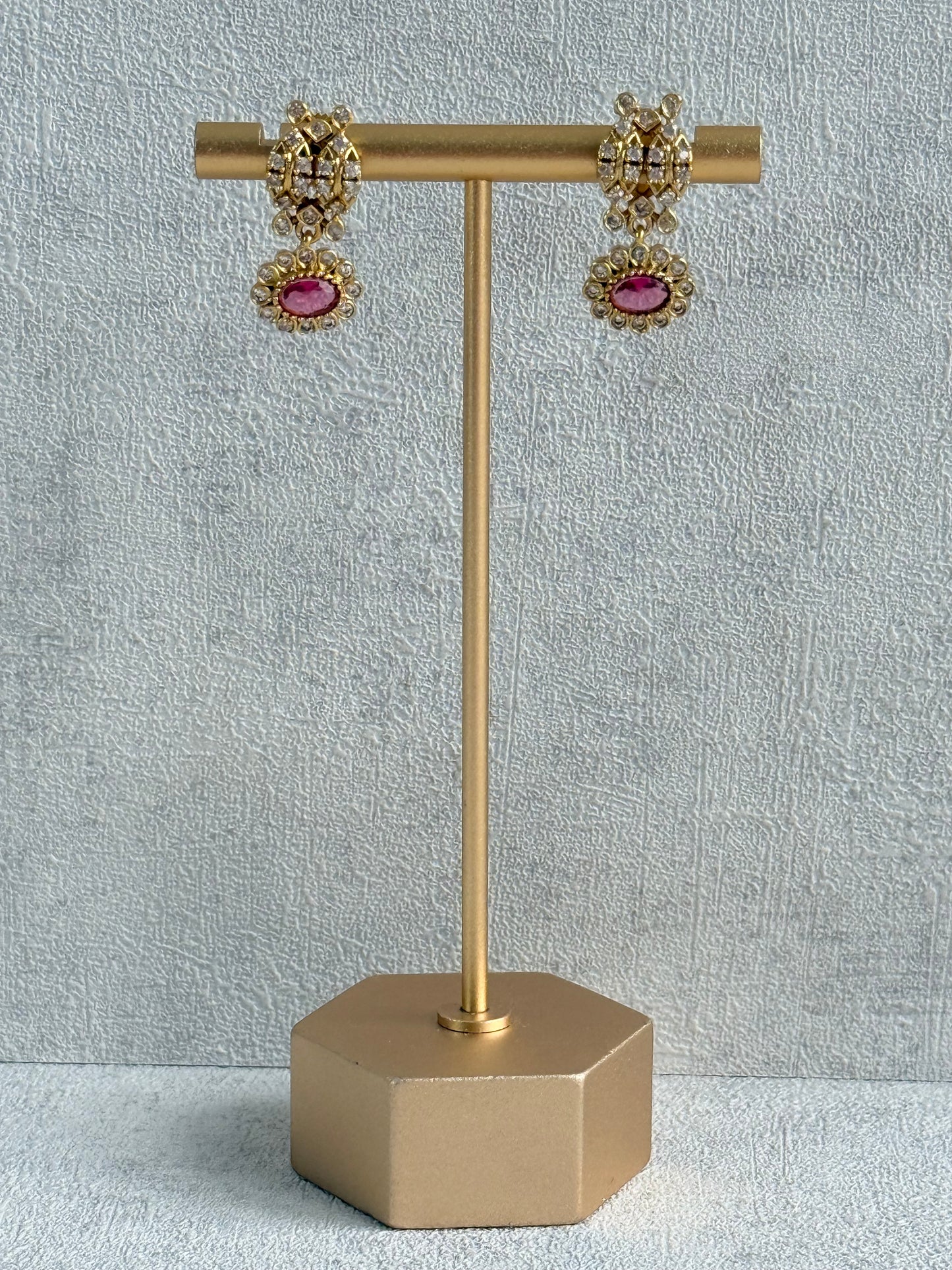 Ayura Designs Elisha Necklace Set with Earrings – Rani Pink & Crystal Stone Detailing