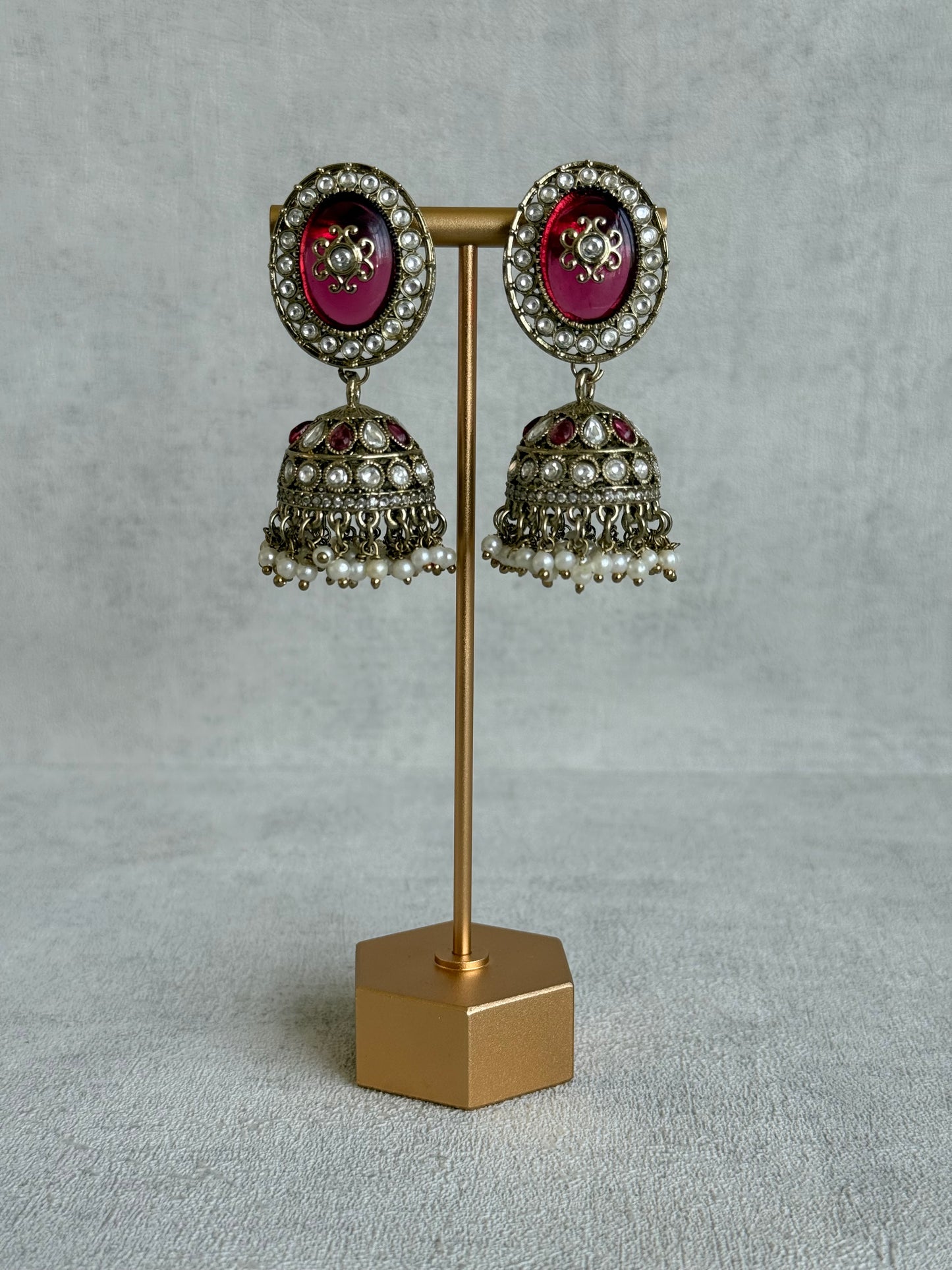 Ayura Designs Myra Choker Set with Earrings & Tikka – Ruby Pink Kundan & Pearl Detailing