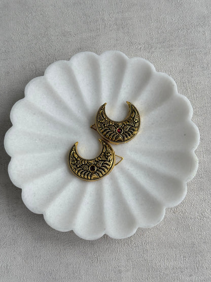 Ayura Designs Jivani Hair Pins – Ornate Crescent Moon Design with Ruby  Stones & Antique Gold Finish