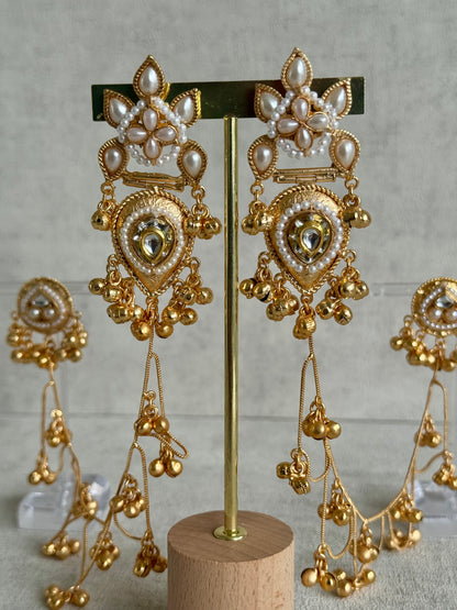 Ayura Designs Somya Earrings with Sahare – Antique Gold, Kundan, Pearls & Ghungroos