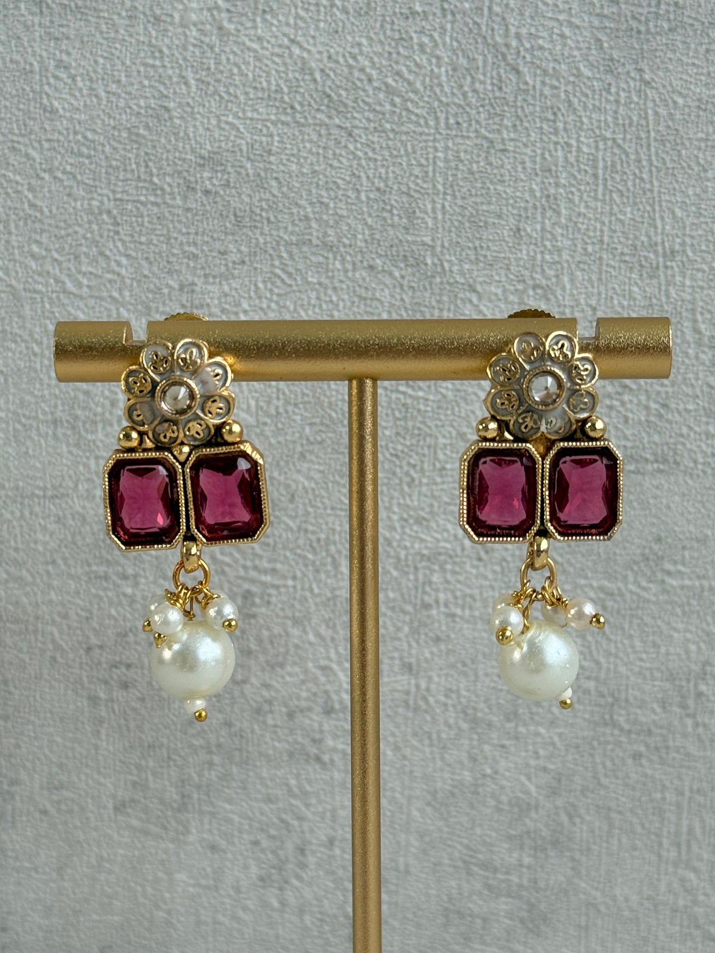 Ayura Designs Padma Necklace Set with Earrings – Multicolour Stones with Pearl Drop Detailing