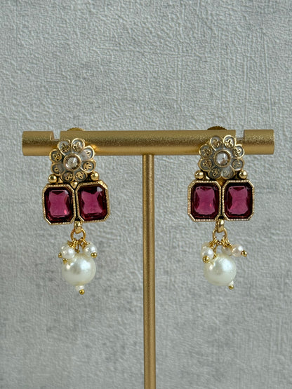 Ayura Designs Padma Necklace Set with Earrings – Multicolour Stones with Pearl Drop Detailing