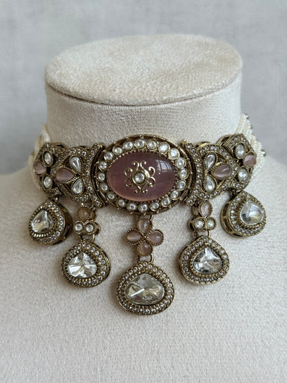 Ayura Designs Myra Choker Set with Earrings & Tikka – Blush Pink Kundan & Pearl Detailing
