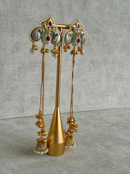 Ayura Designs Sozni Kashmiri Earrings – Kashmiri-Inspired Meenakari with Pistachio Green & Ruby Detailing