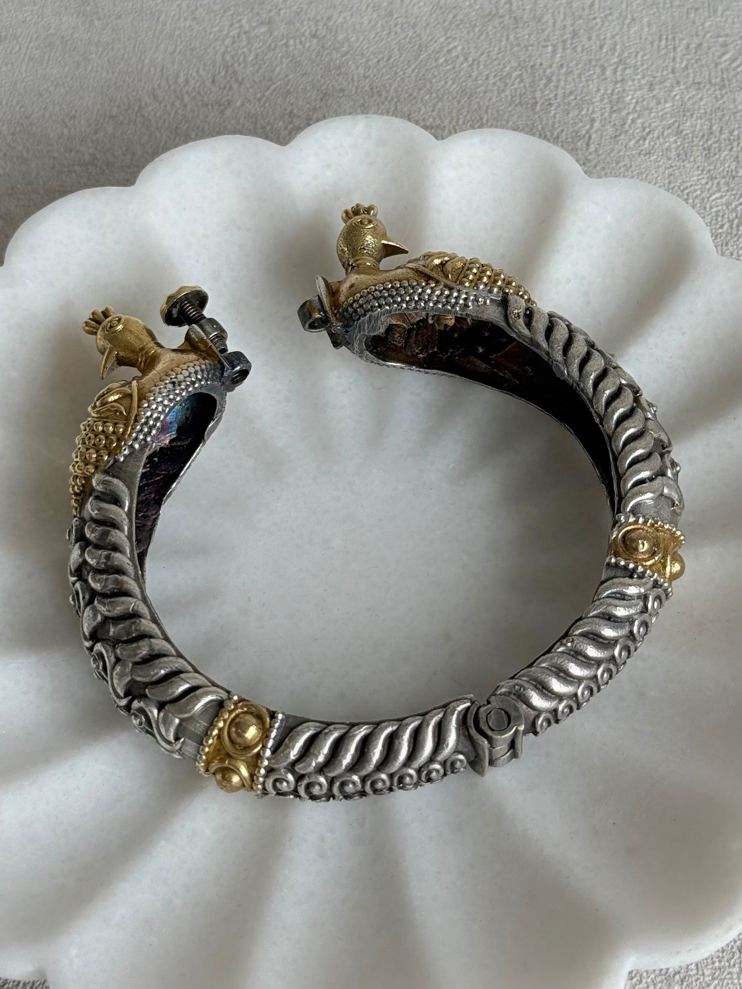 Ayura Designs Aayra Peacock Kangan Bracelet – Dual Tone Twin Peacock Design with Bird Motif Detailing