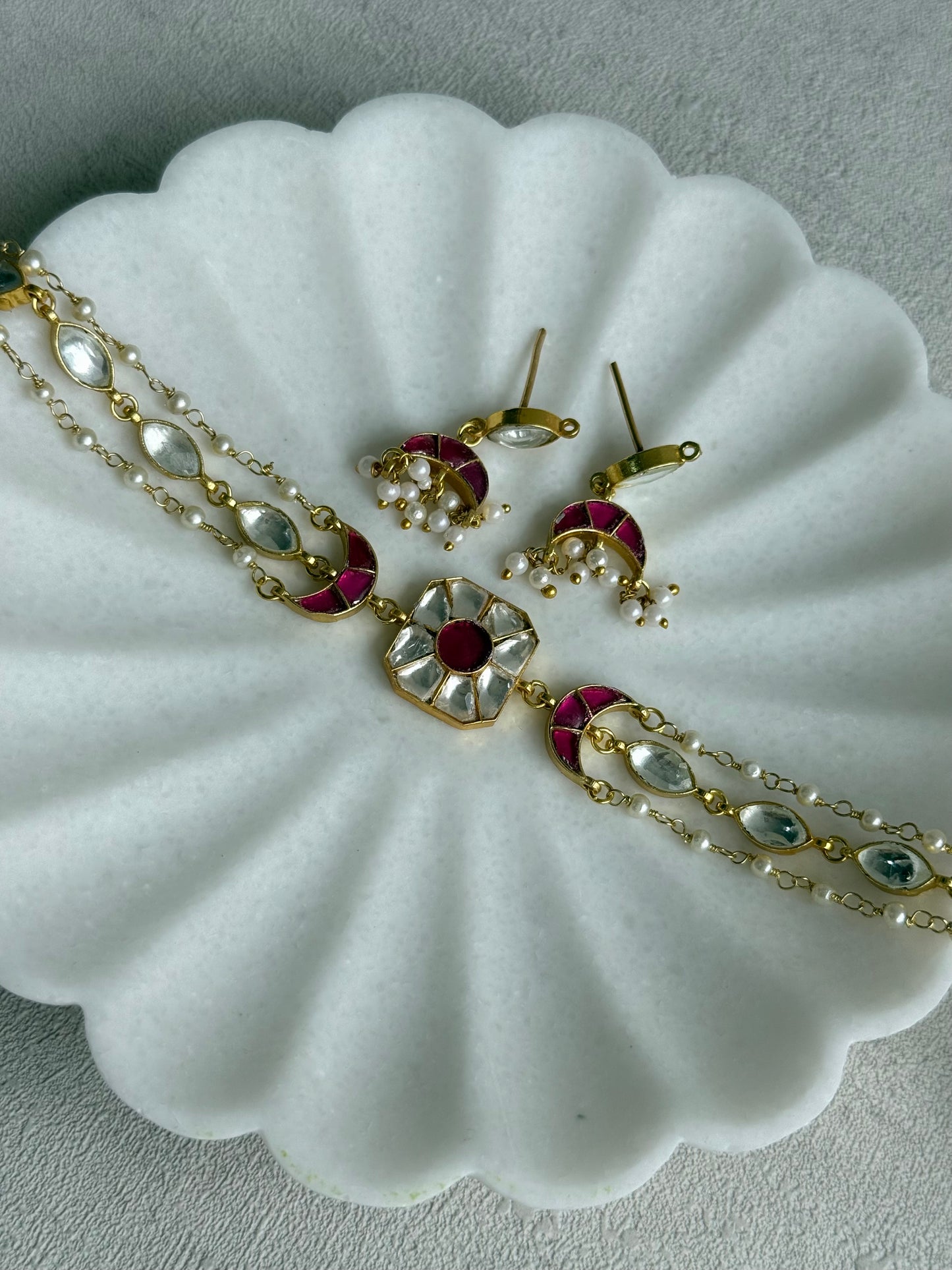 Ayura Designs Mahi Choker Set with Earrings – Meenakari Kundan Hot Pink & Ivory Detailing