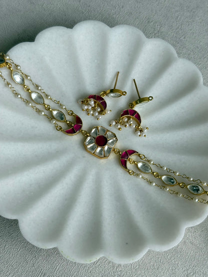 Ayura Designs Mahi Choker Set with Earrings – Meenakari Kundan Hot Pink & Ivory Detailing