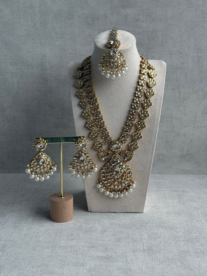 Ayura Designs Javeria Set with Earrings & Tikka – Ivory Pearls, Mirror Kundan & Gold Finish