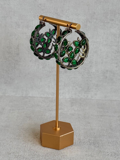 Ayura Designs Nureh Earrings – Dual Tone Floral Hoop Earrings with Emerald Green Stones & Cutwork Detailing
