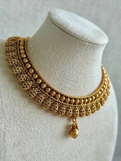 Ayura Designs Chirag Necklace Set with Earrings – Matte Gold Textured Dome Drops