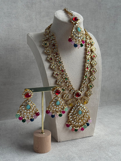 Ayura Designs Javeria Set with Earrings & Tikka – Multicolour Beads, Mirror Kundan & Gold Finish