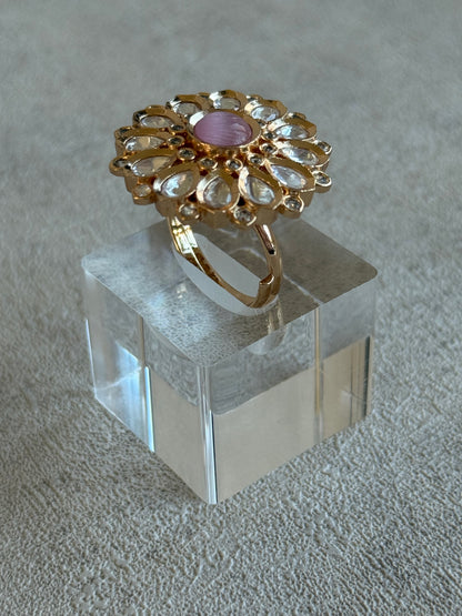 Ayura Designs Luisa Adjustable Ring – Blush Pink Centre Stone with Crystal Petal Detailing