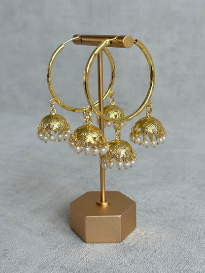 Ayura Designs Anam Balis – Gold Triple Jhumki Hoop Earrings with Pearl Drops
