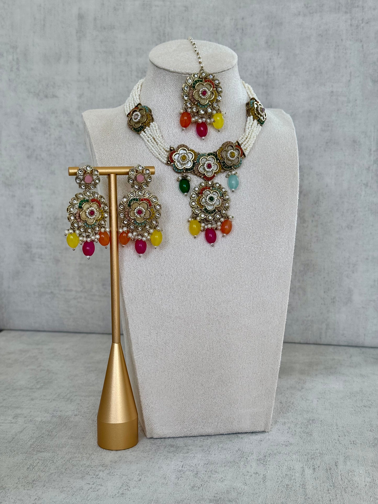 Ayura Designs Suroor Set – Multi-Colored Kundan & Pearl Ensemble with Earrings & Tikka