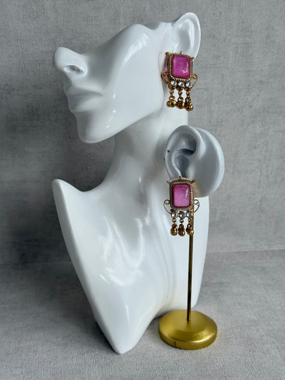 Ayura Designs Aleena Earrings – Rose Pink Stone Stud Earrings with Pearls & Ghungroo Detailing