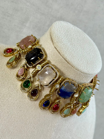 Ayura Designs Adelaide Necklace Set with Earrings – Multicolour Moissanite with Green Stone Drop Earrings