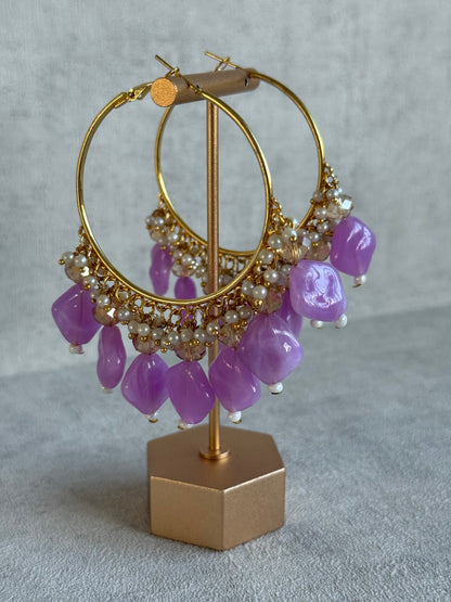 Ayura Designs Heer Balis – Gold Hoops with Lilac Marble Beads, Pearls & Crystal Detailing