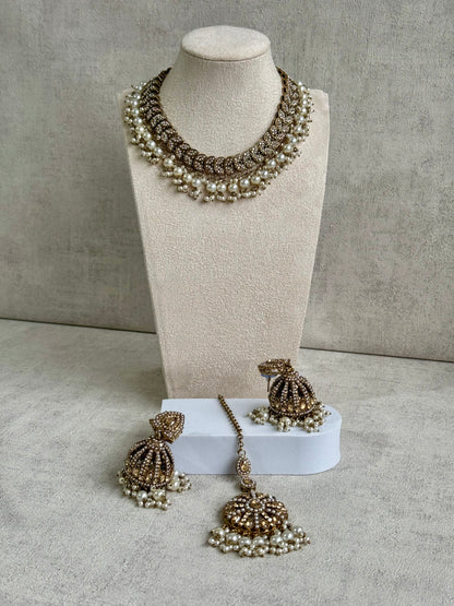 Ayura Designs Zohra Set – Exquisite Gold Ensemble Adorned with Polkis & Pearls | Includes Jhumkis & Tikka