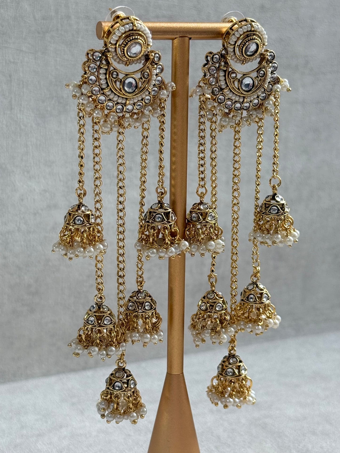 Ayura Designs Sanaya Earrings – Mirror Cut Duster Earrings with Jhumki Drops & Pearl Detailing