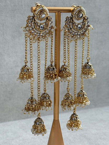 Ayura Designs Sanaya Earrings – Mirror Cut Duster Earrings with Jhumki Drops & Pearl Detailing