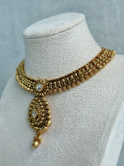 Ayura Designs Ayma Necklace Set with Earrings – Antique Gold Finish with All-Crystal Detailing