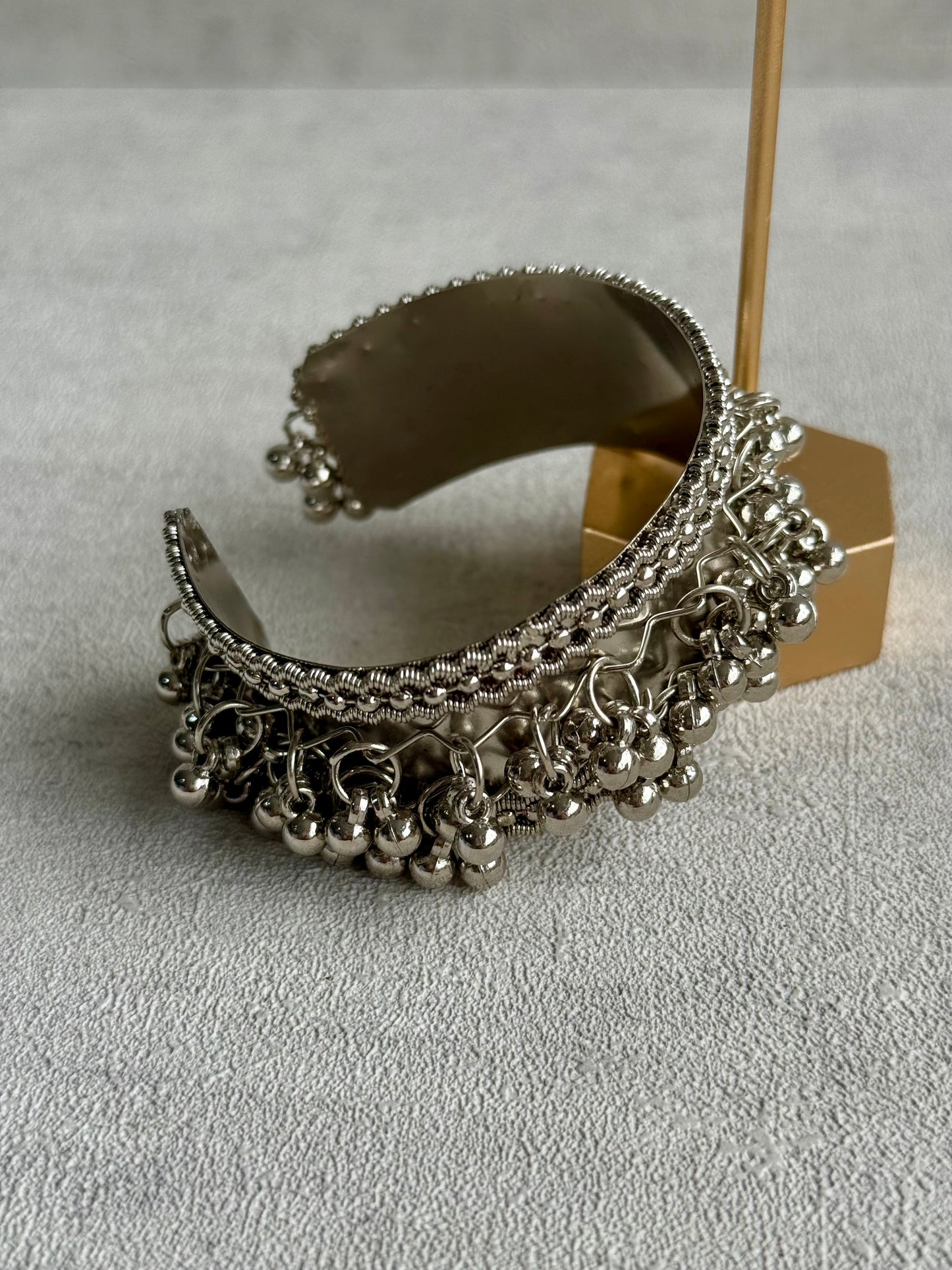 Ayura Designs Jodha Gajra – Oxidised Silver Cuff with Ghungroo Detailing