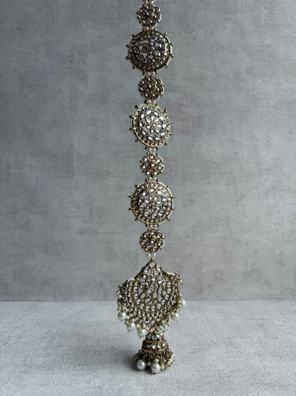 Ayura Designs Laraib Parandi – Mirror-Cut Kundan with Pearl Drops in Antique Gold Finish