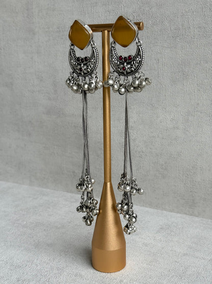 Ayura Designs Zarfa Earrings – Oxidised Earrings with Amber Stones, Hanging Ghungroo Chains & Crescent Detailing
