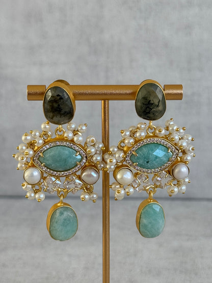 Ayura Designs Aurelia Earrings – Amazonite, Dark Quartz, Pearls & Crystals