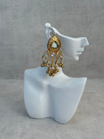 Ayura Designs Arheer Earrings – White & Bronze Marble with Kundan Detailing & Antique Gold Ghungroos