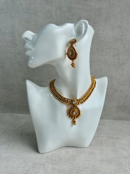 Ayura Designs Ayma Necklace Set with Earrings – Antique Gold Finish with All-Crystal Detailing