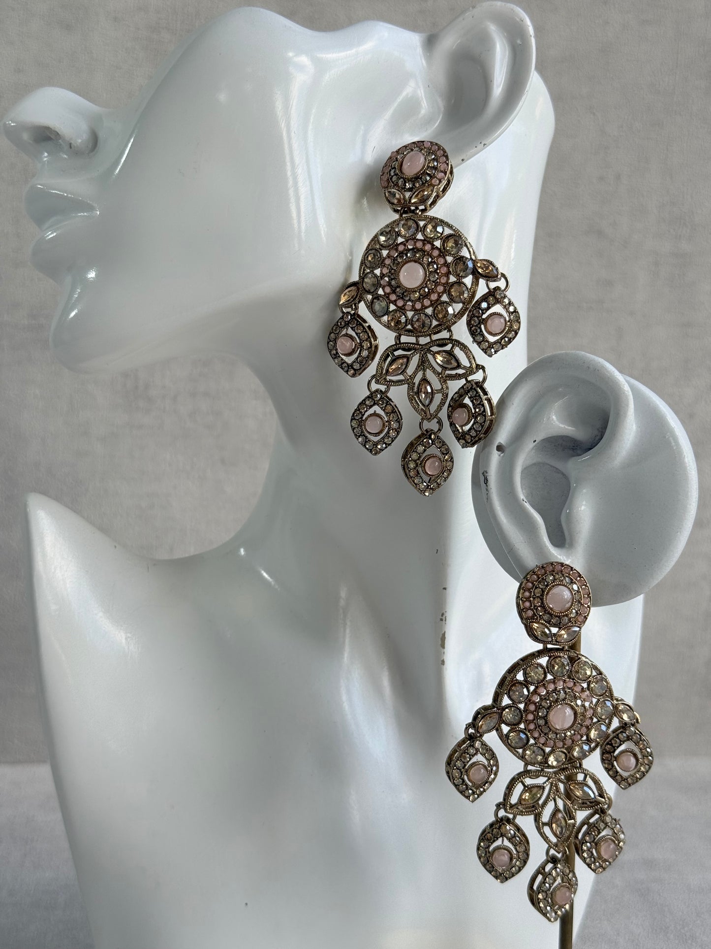 Ayura Designs Vanika Earrings – Blush Pink & Champagne Crystal Gold Finish