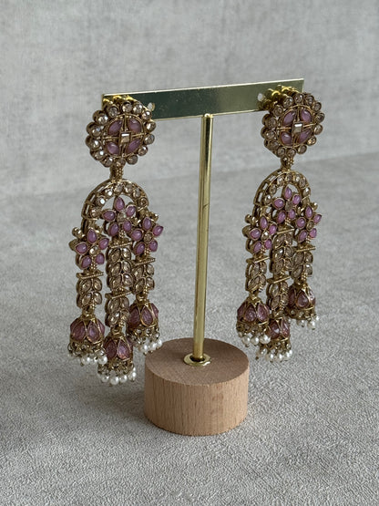 Ayura Designs Soraya Earrings – Lilac Stones, Champagne Crystals, Pearl Detailing & Gold Finish