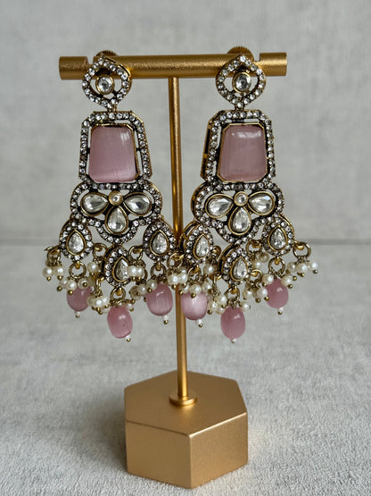 Ayura Designs Gulrukh Bridal Set with Necklace, Jhumkis & Tikka – Jadau Kundan Craftsmanship with Mirror-Cut Polki, Blush Rose Stones & Antique Gold Finish