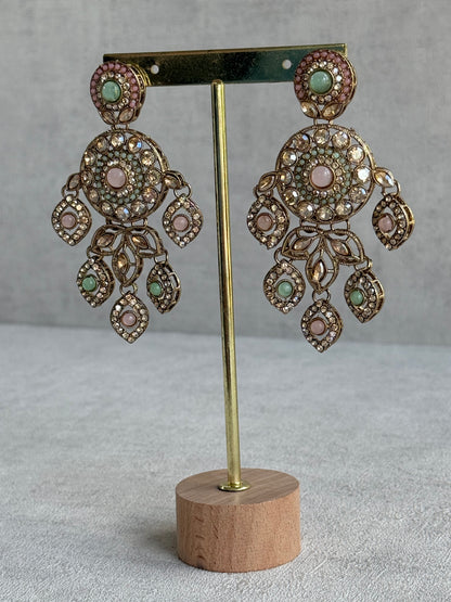 Ayura Designs Vanika Earrings – Mint Green, Blush Pink & Champagne Crystal Gold Finish