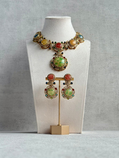 Ayura Designs Akira Set with Necklace & Earrings – Moissanite-Style Crystals with Multicolour Stone Detailing