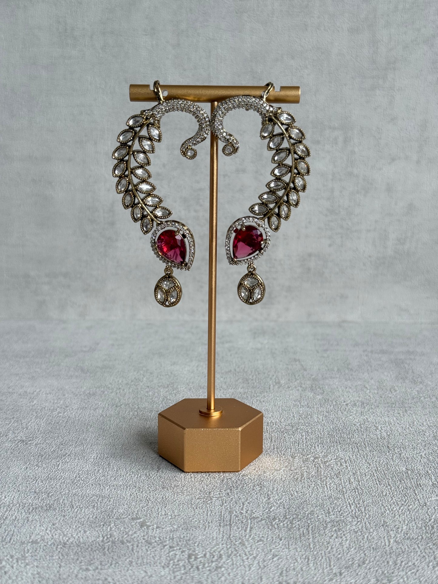 Ayura Designs Dvija Jhumkis – Ruby Pink Crystal Ear Cuff Earrings