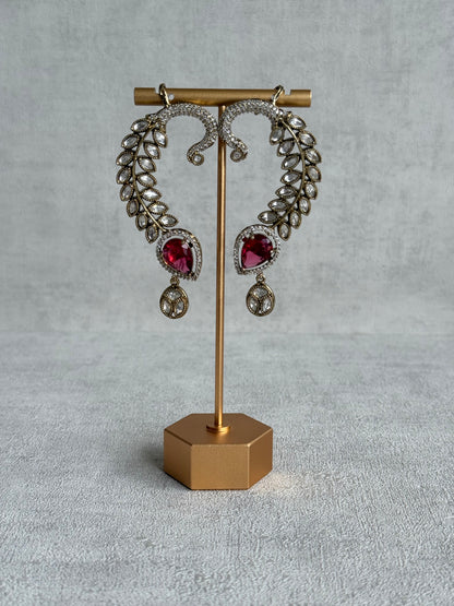 Ayura Designs Dvija Jhumkis – Ruby Pink Crystal Ear Cuff Earrings