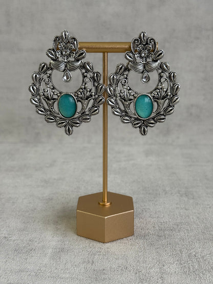 Ayura Designs Eila Earrings with Aqua Blue Stone in Antique Silver Finish